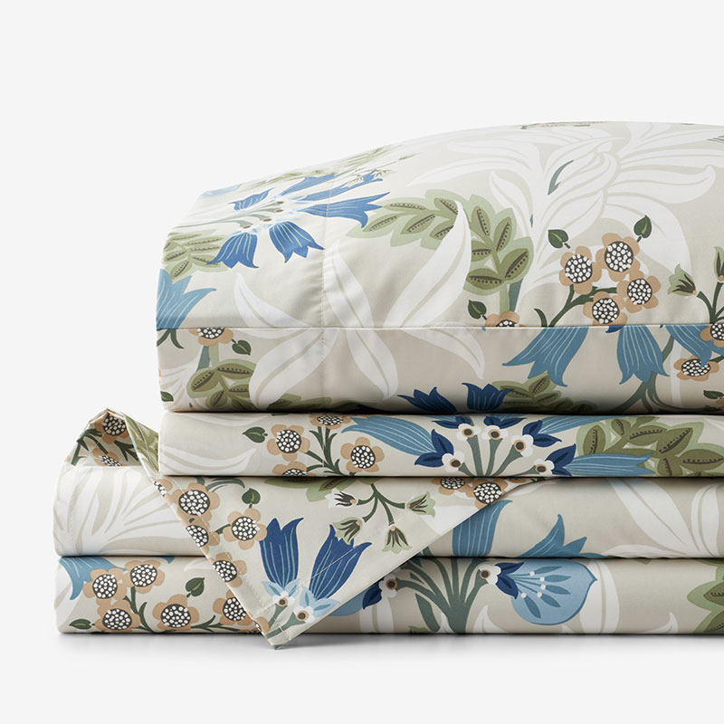 THE COMPANY STORE LILIA FLORAL PREMIUM SMOOTH WRINKLE-FREE SATEEN BED SHEET SET 