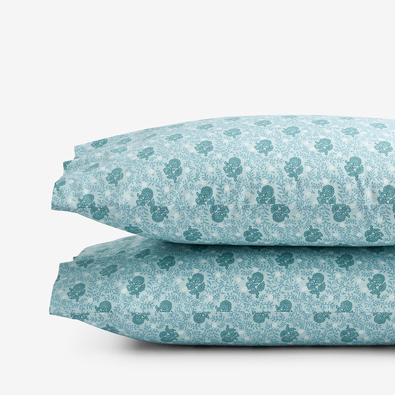 The Company Store Mini Garden Classic Cool Cotton Percale Pillowcase Set In Blue/teal/turquoise