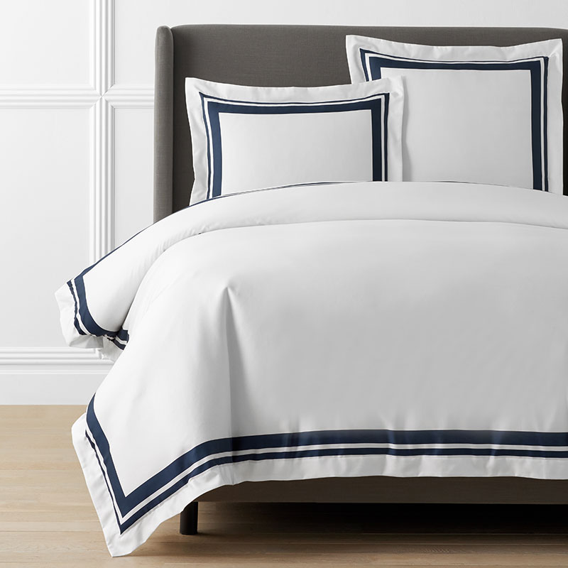 The Company Store Double Border Premium Smooth Supima® Cotton Wrinkle-free Sateen Duvet Cover In Blue/white