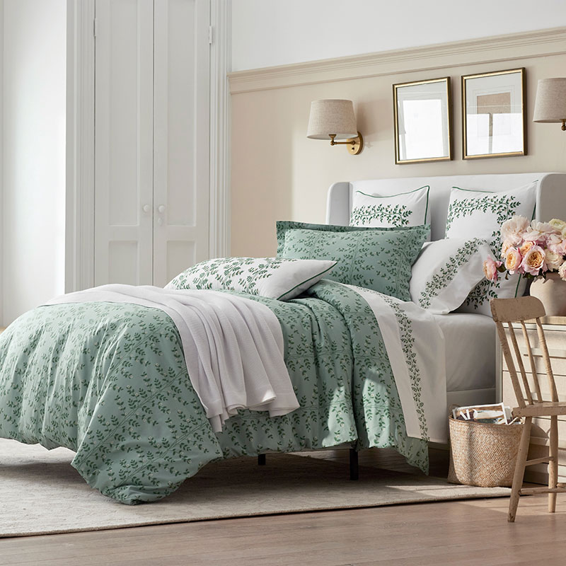 The Company Store Climbing Vines Classic Cool Cotton Percale Duvet Cover In Sage Green