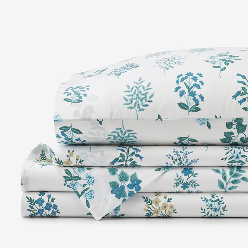 Shop The Company Store Hawthorne Classic Cool Percale Bed Sheet Set In Blue/teal/turquoise