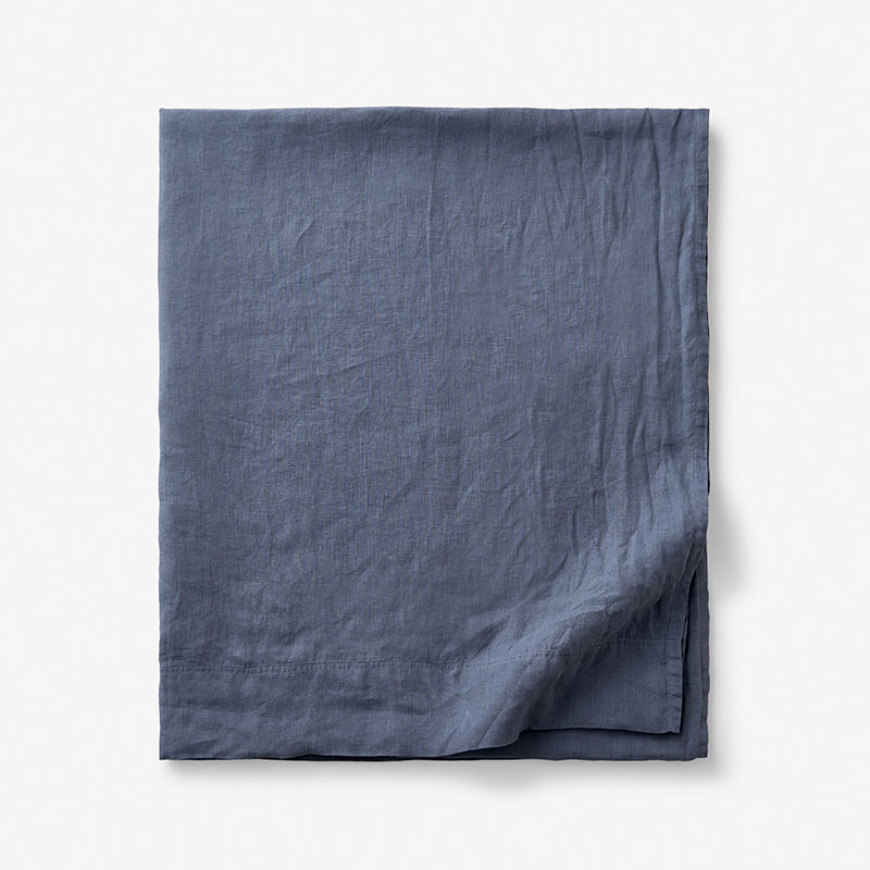 The Company Store Premium Breathable Washed Linen Solid Flat Bed Sheet In Denim Blue