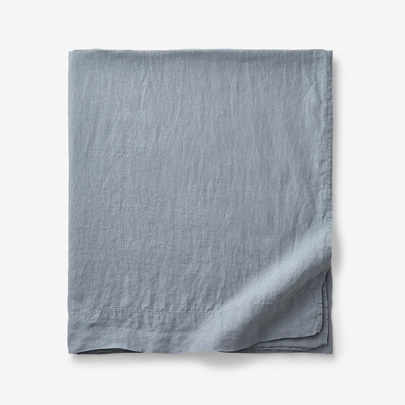 The Company Store Premium Breathable Washed Linen Solid Flat Bed Sheet In Dusty Blue