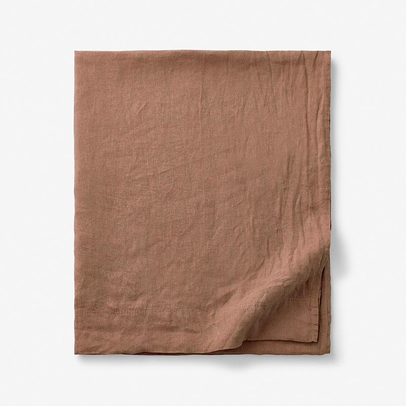 The Company Store Premium Breathable Washed Linen Solid Flat Bed Sheet In Terracotta Orange
