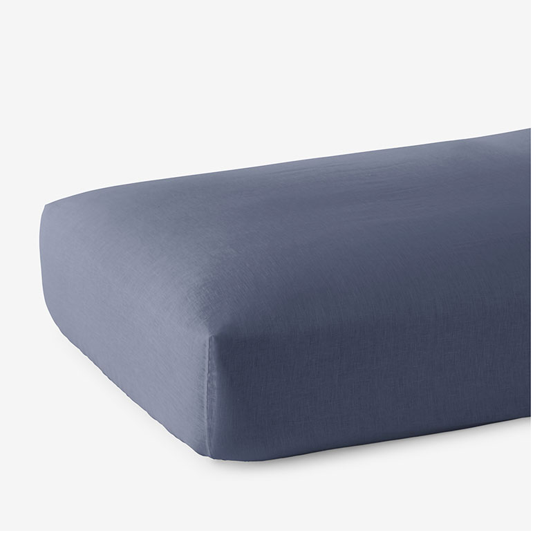 Shop The Company Store Premium Breathable Washed Linen Solid Fitted Bed Sheet In Denim Blue