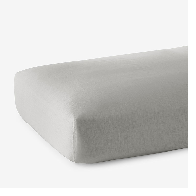 The Company Store Premium Breathable Washed Linen Solid Fitted Bed Sheet In Light Gray