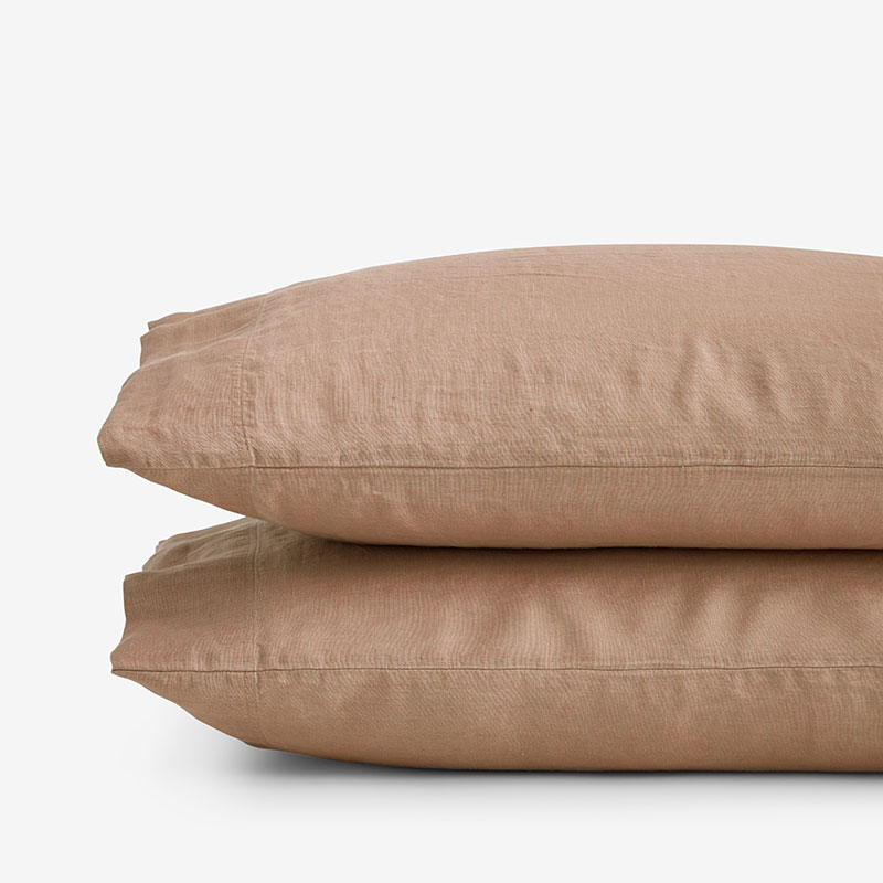The Company Store Premium Breathable Washed Linen Solid Pillowcase Set In Orange/coral