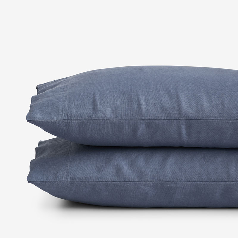 The Company Store Premium Breathable Washed Linen Solid Pillowcase Set In Denim Blue