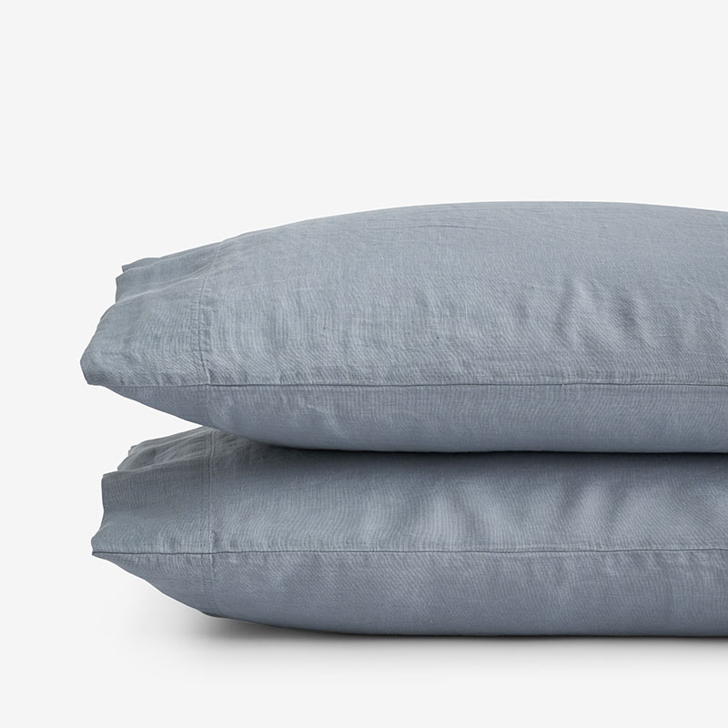The Company Store Premium Breathable Washed Linen Solid Pillowcase Set In Dusty Blue