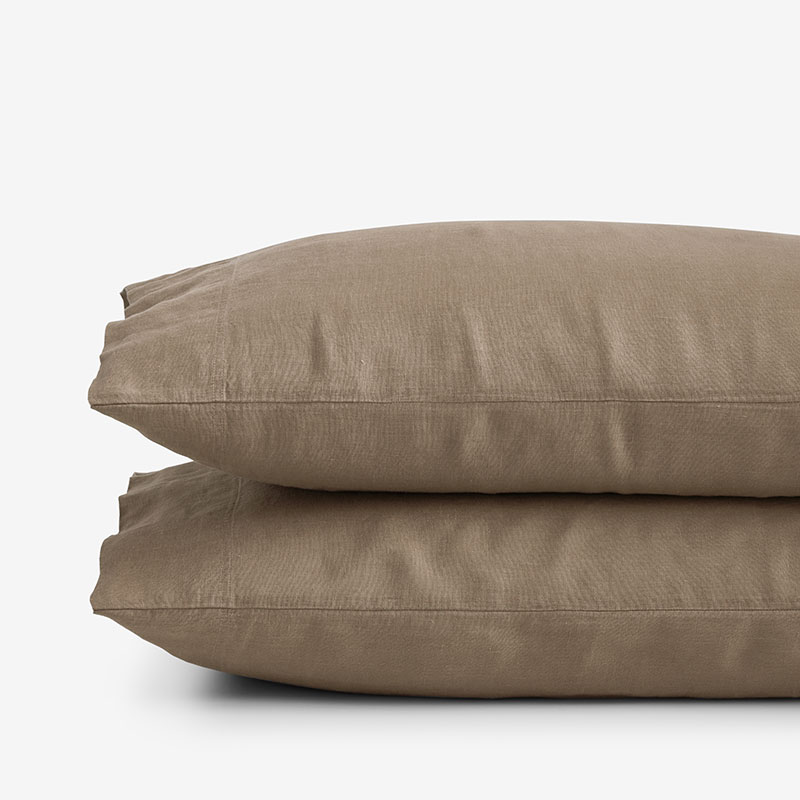 The Company Store Premium Breathable Washed Linen Solid Pillowcase Set In Brown
