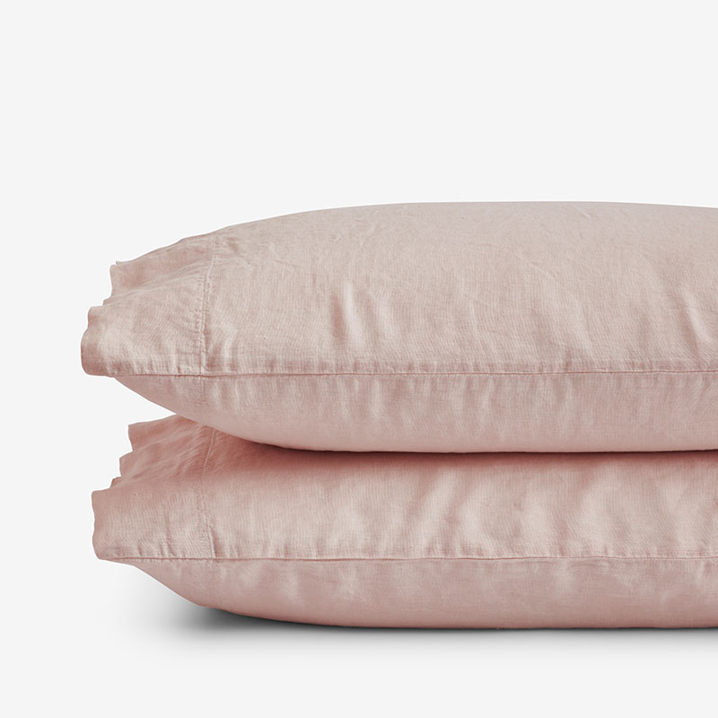 The Company Store Premium Breathable Washed Linen Solid Pillowcase Set In Pink