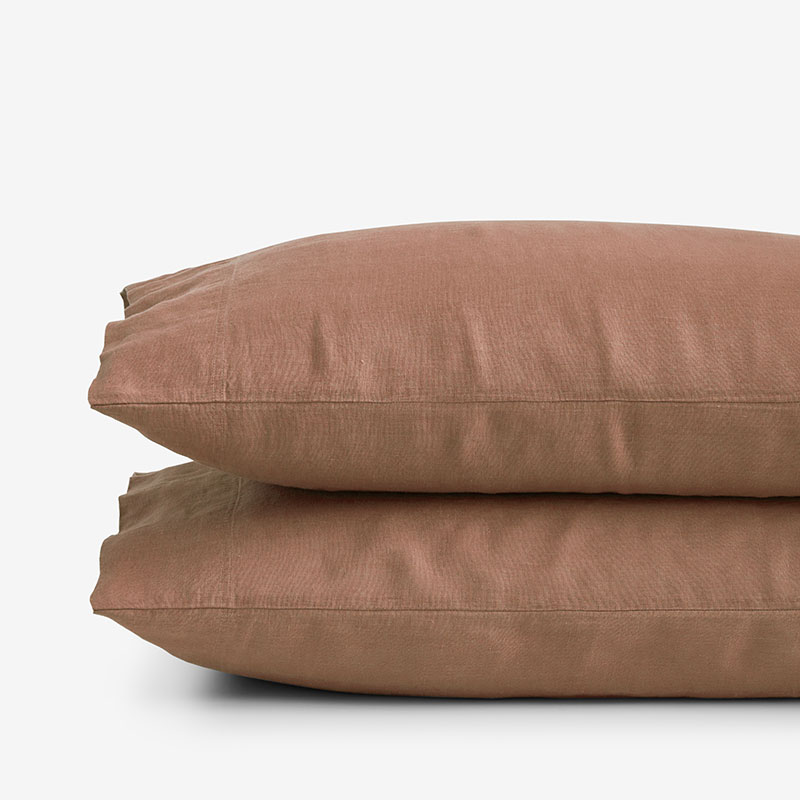 The Company Store Premium Breathable Washed Linen Solid Pillowcase Set In Terracotta Orange