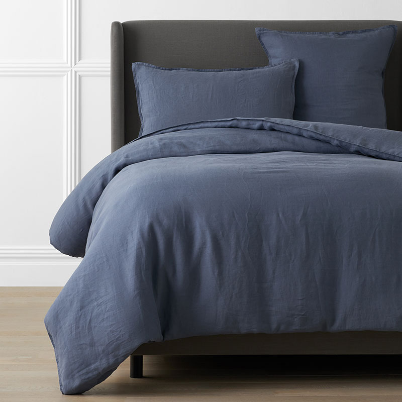 Shop The Company Store Premium Breathable Washed Linen Solid Duvet Cover In Denim Blue