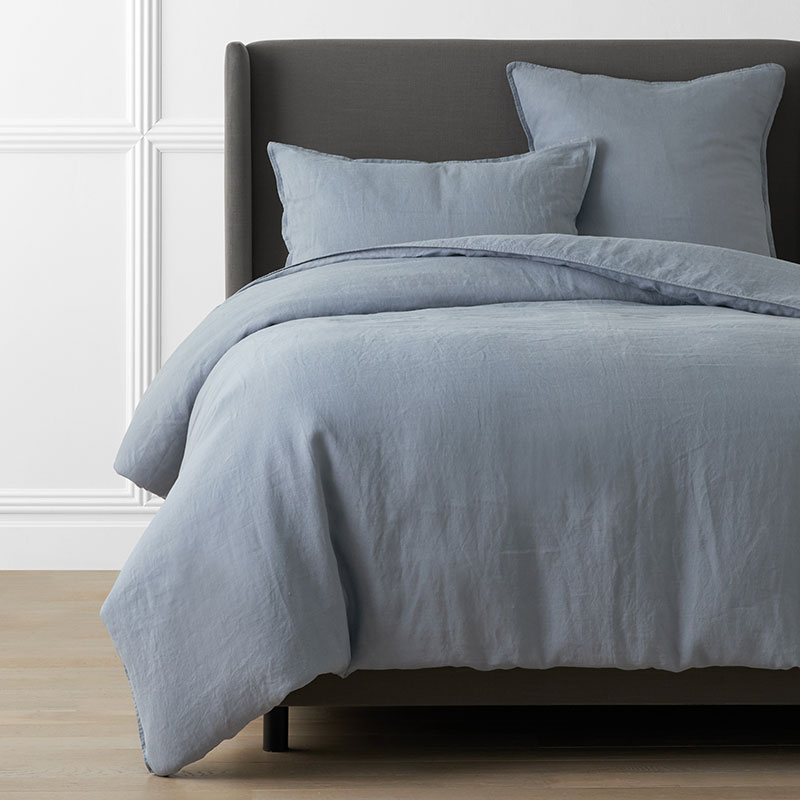 The Company Store Premium Breathable Washed Linen Solid Duvet Cover In Dusty Blue