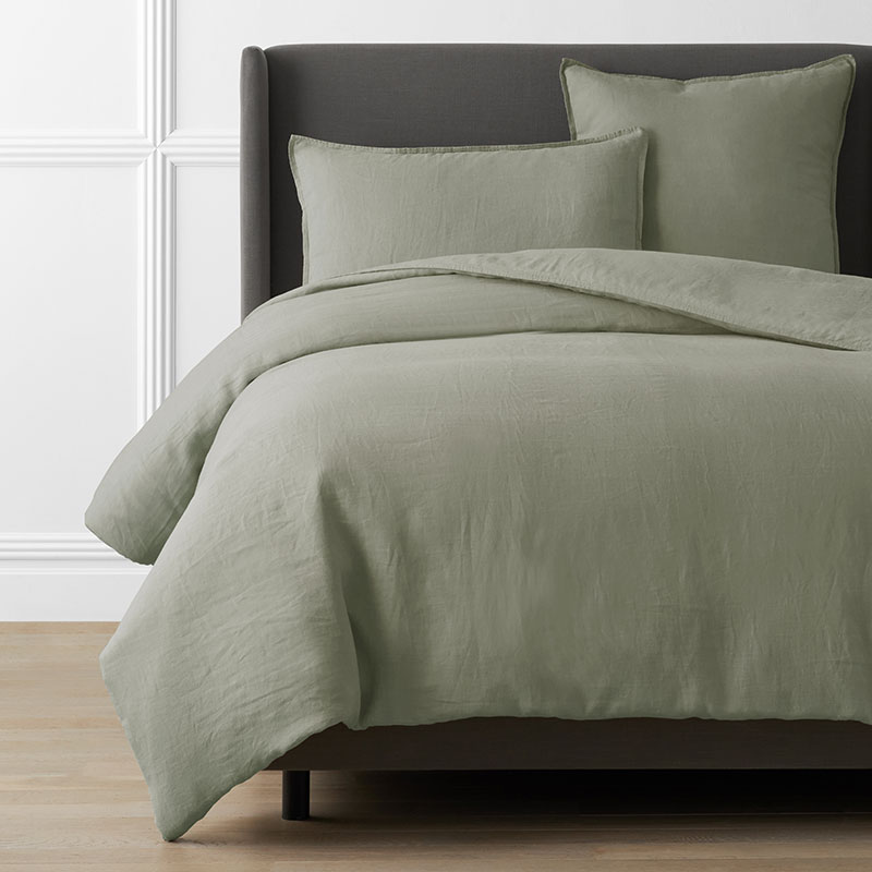 The Company Store Premium Breathable Washed Linen Solid Duvet Cover In Moss Green