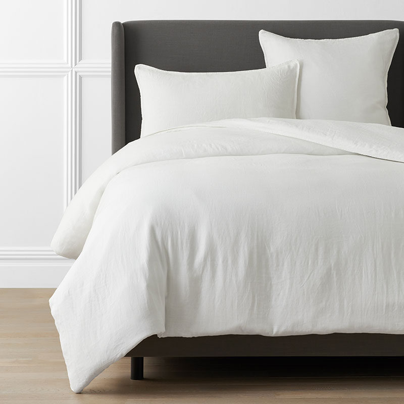 Premium Breathable Washed Linen Solid Duvet Cover - White, Full/Queen