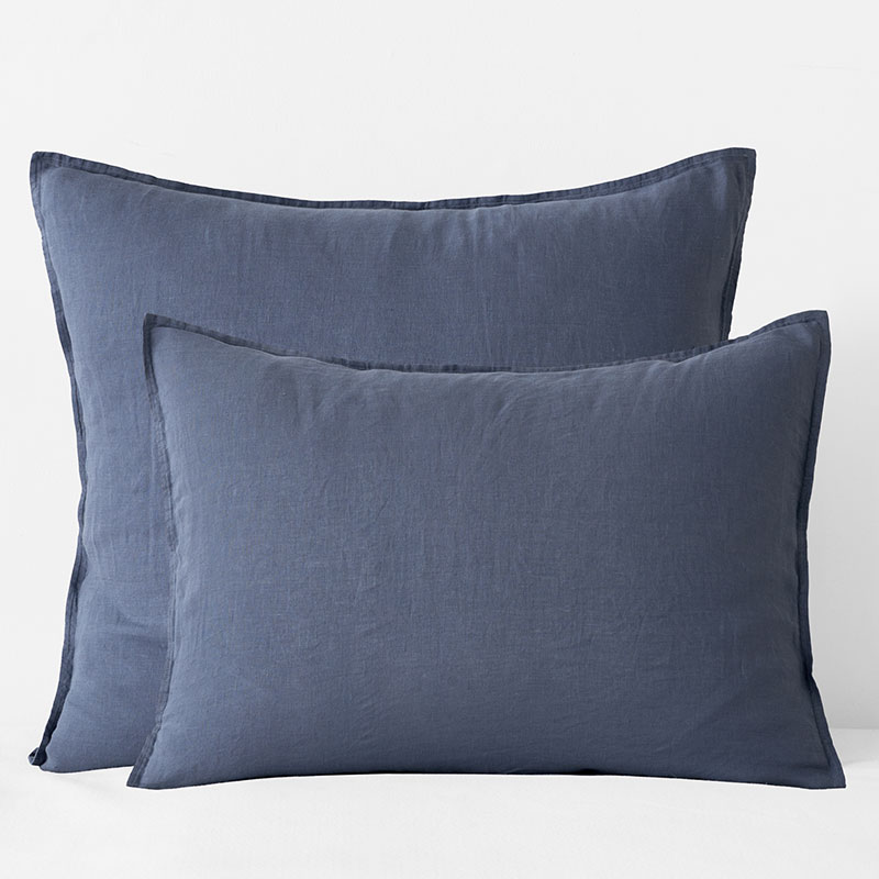 Shop The Company Store Premium Breathable Washed Linen Solid Sham In Denim Blue