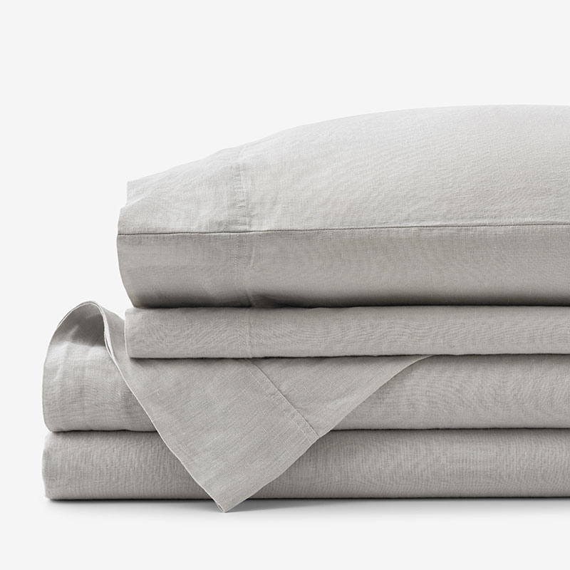 The Company Store Premium Breathable Washed Linen Solid Bed Sheet Set In Light Gray