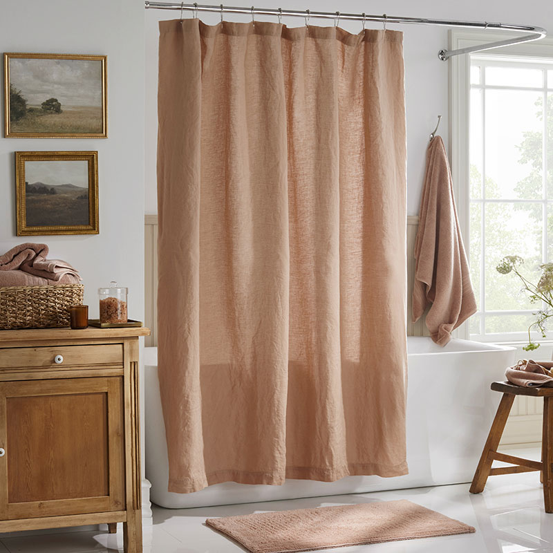 The Company Store Premium Breathable Washed Linen Solid Shower Curtain In Orange/coral