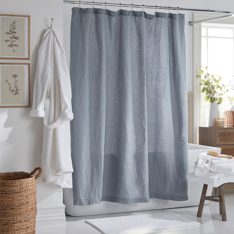 The Company Store Premium Breathable Washed Linen Solid Shower Curtain In Dusty Blue