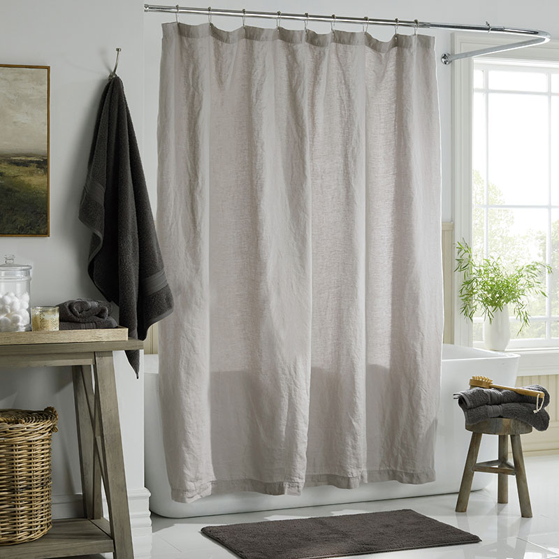 The Company Store Premium Breathable Washed Linen Solid Shower Curtain In Light Gray