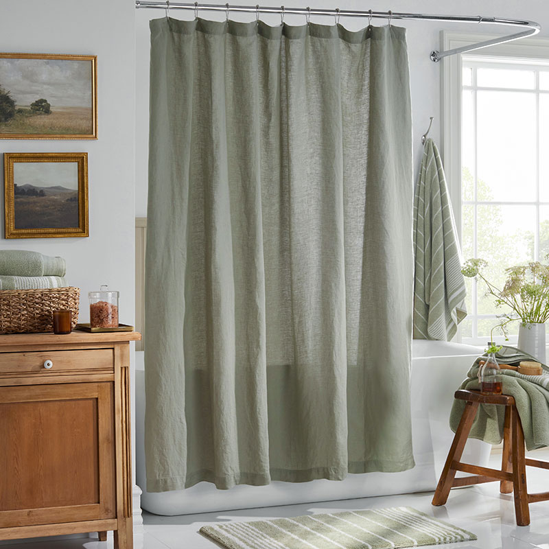 THE COMPANY STORE PREMIUM BREATHABLE WASHED LINEN SOLID SHOWER CURTAIN