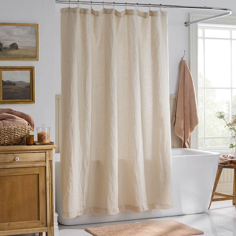 The Company Store Premium Breathable Washed Linen Solid Shower Curtain In Beige