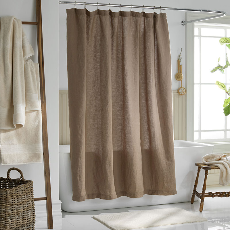 The Company Store Premium Breathable Washed Linen Solid Shower Curtain In Brown