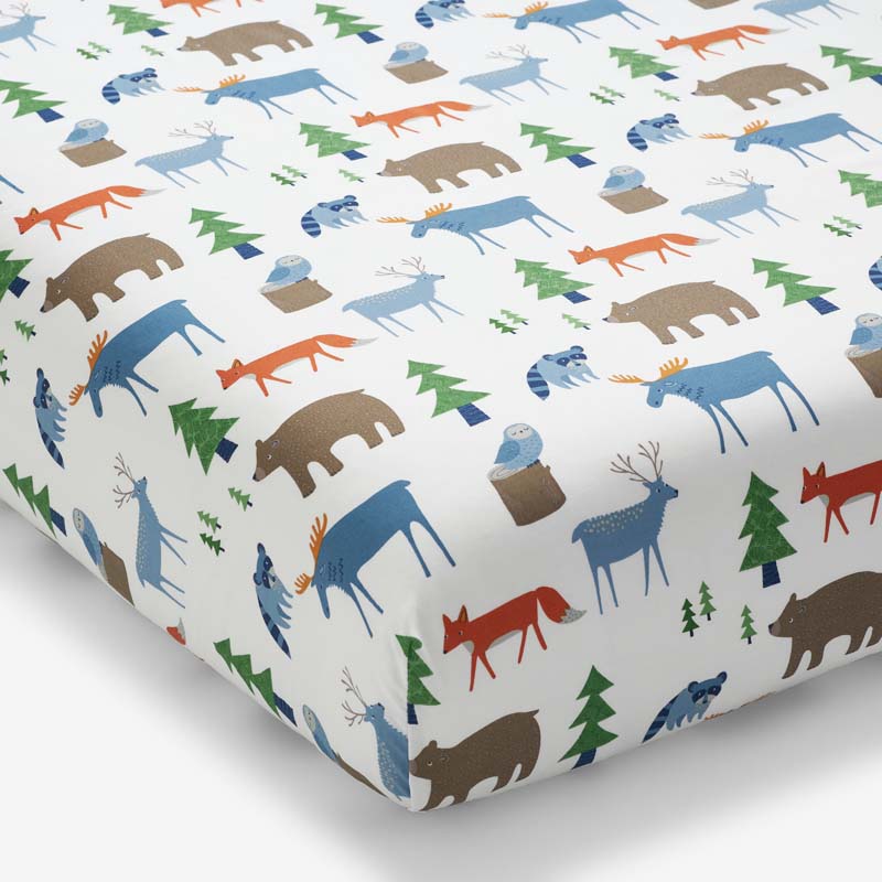 The Company Store Forest Friends Classic Cool Organic Cotton Percale Fitted Crib Sheet