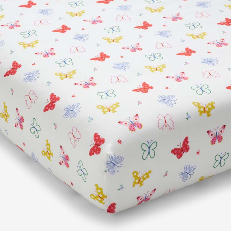 The Company Store Ditsy Butterflies Classic Cool Organic Cotton Percale Fitted Crib Sheet