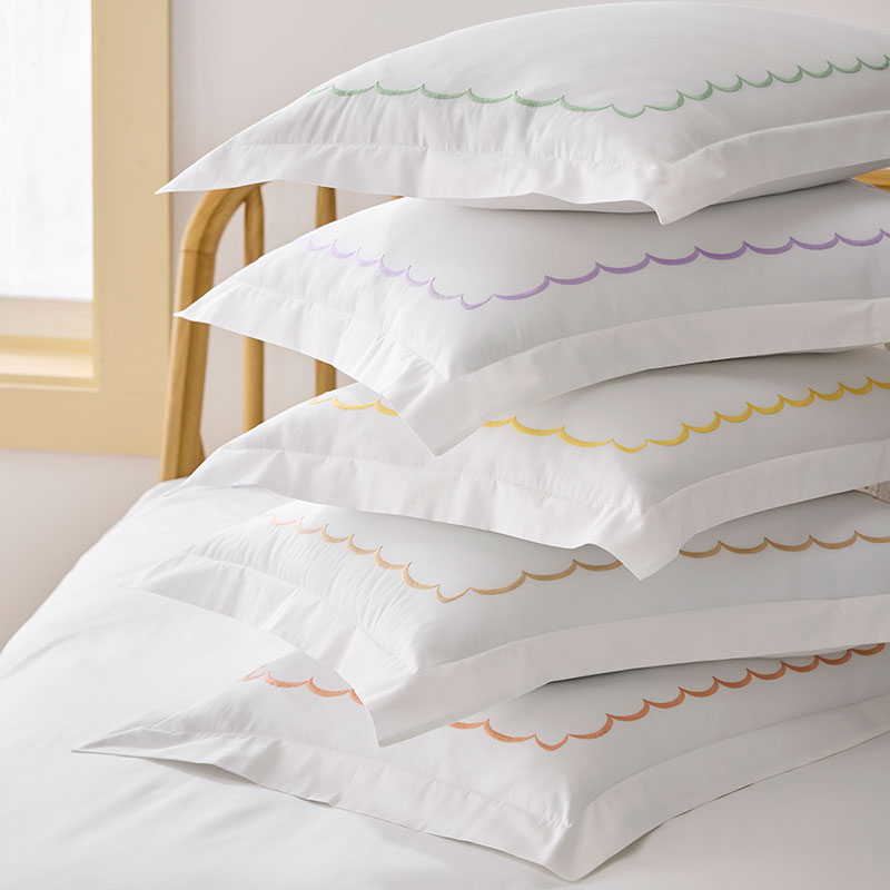Embroidered Scallop Classic Cool Cotton Percale Pillowcase Set|61226