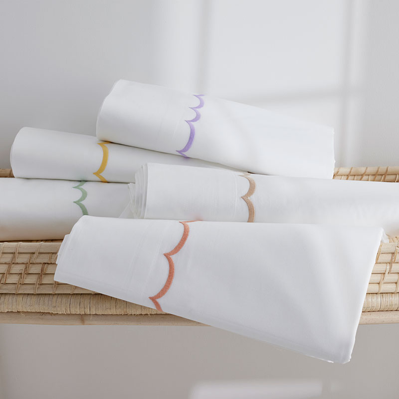 Embroidered Scallop Classic Cool Cotton Percale Pillowcase Set|61226