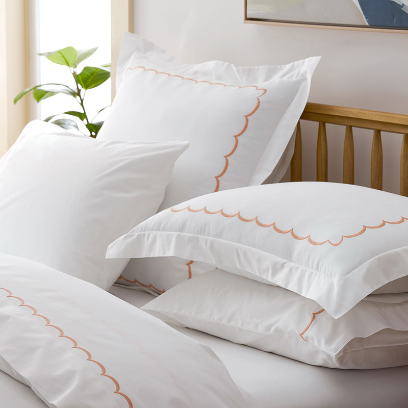 Embroidered Scallop Classic Cool Cotton Percale Pillowcase Set|61795