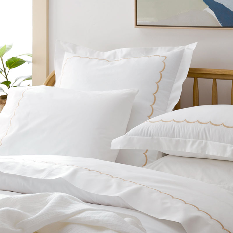 Embroidered Scallop Classic Cool Cotton Percale Pillowcase Set|60868