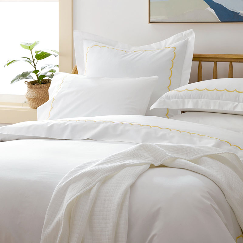 Embroidered Scallop Classic Cool Cotton Percale Pillowcase Set|61226