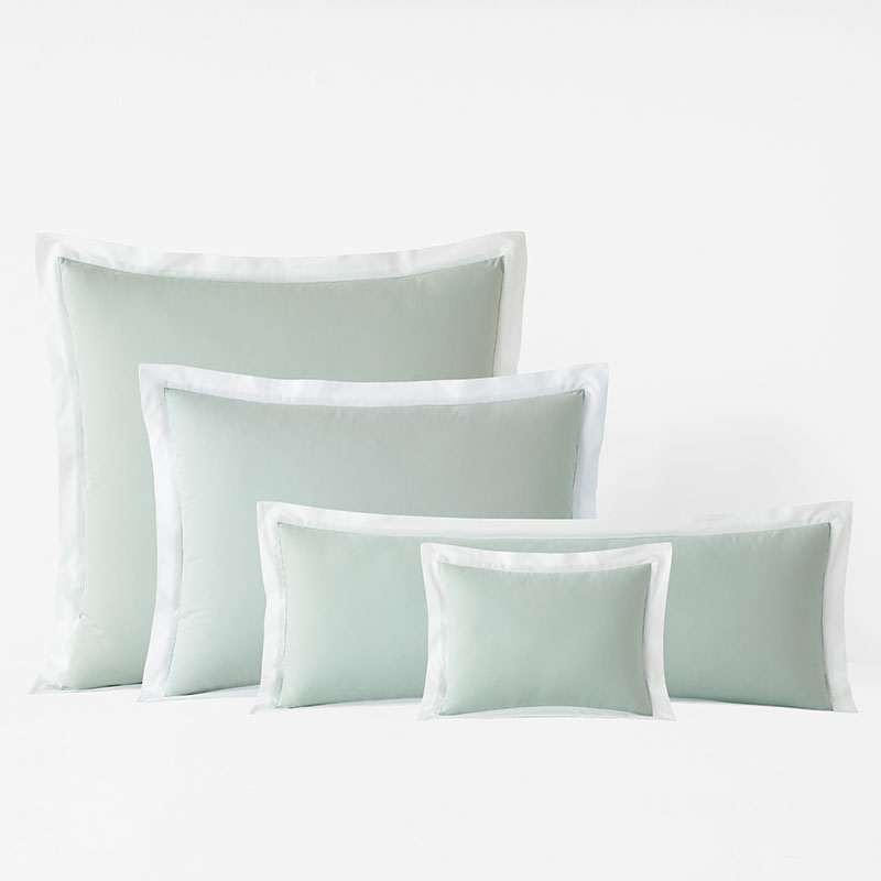 The Company Store Solid Border Classic Cool Cotton Percale Sham In Green/teal/turquoise Blue
