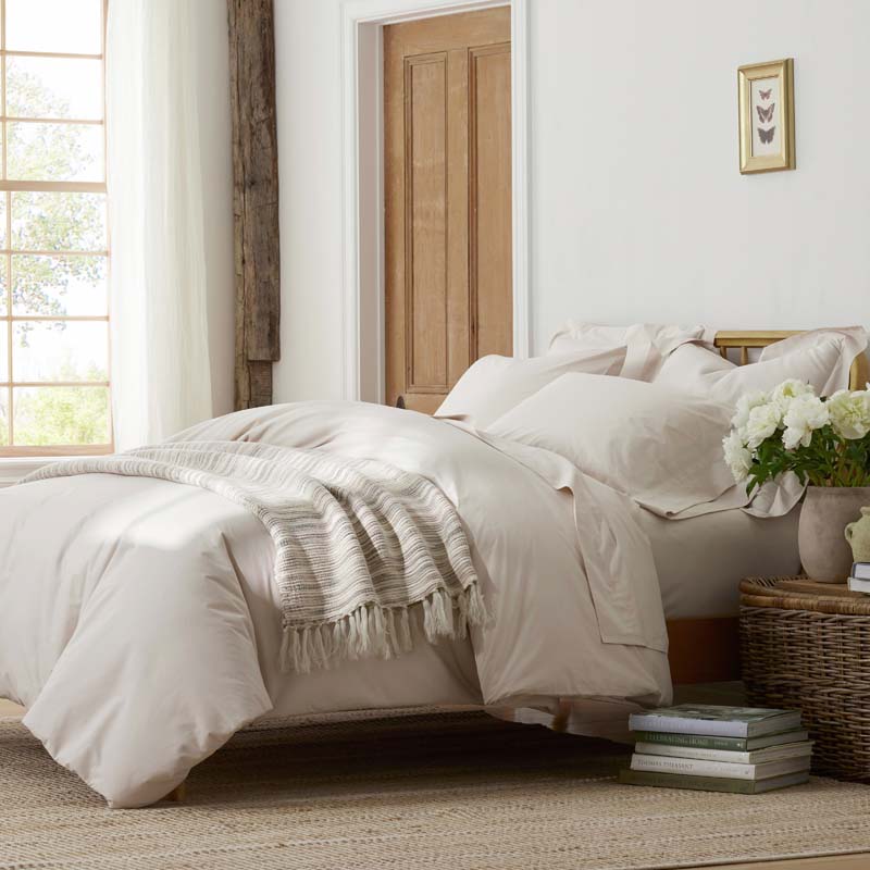 Solid Garment Washed Cotton Percale Fitted Bed Sheet-TheCompanyStore|61237