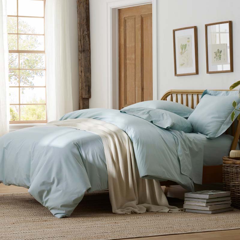 Solid Garment Washed Cotton Percale Fitted Bed Sheet-TheCompanyStore|62817