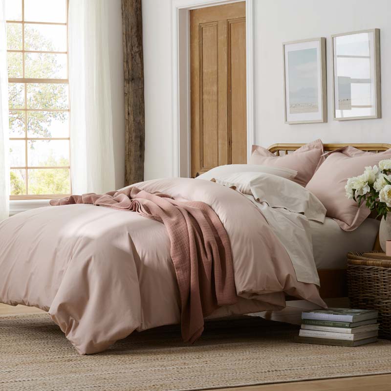 Solid Garment Washed Cotton Percale Fitted Bed Sheet-TheCompanyStore|61238