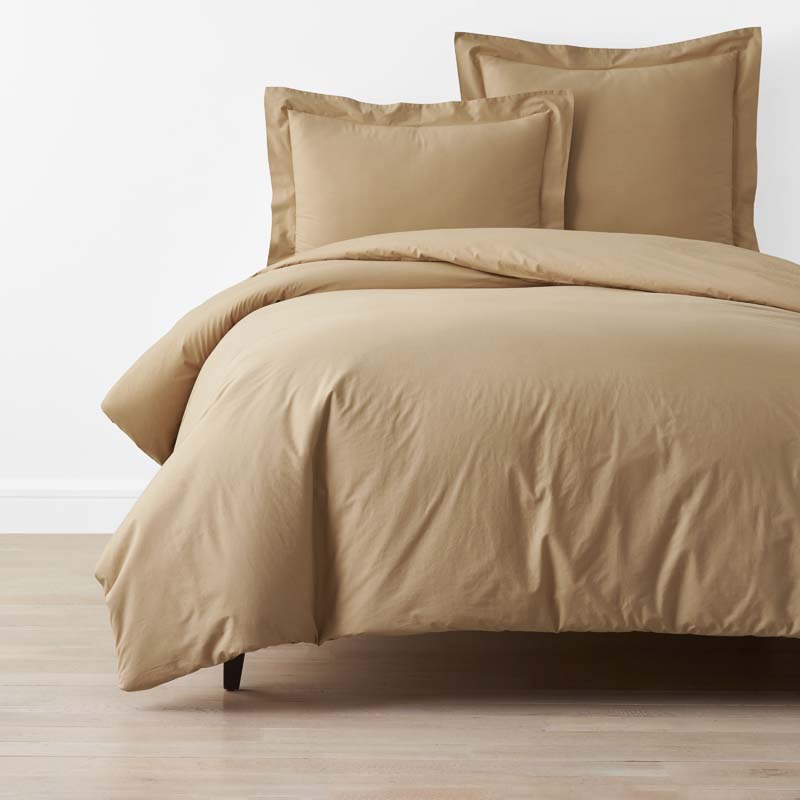 The Company Store Solid Garment Washed Cotton Percale Duvet Cover In Brown