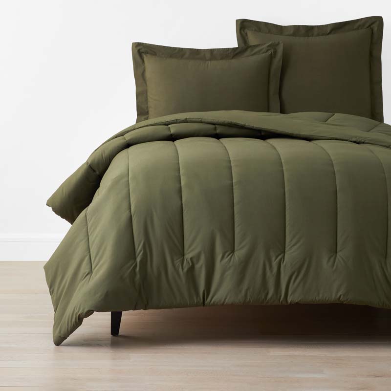 The Company Store Solid Garment Washed Cotton Percale Comforter In Green