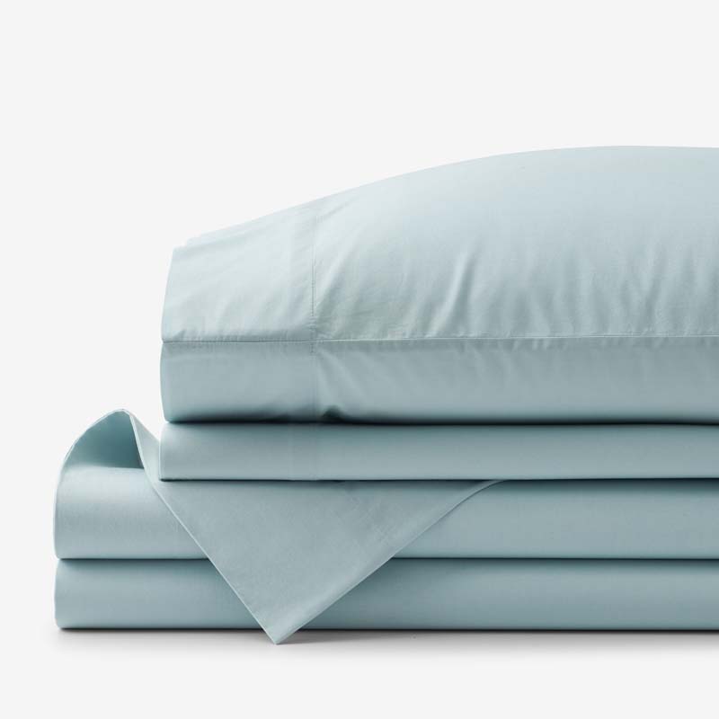The Company Store Solid Garment Washed Cotton Percale Bed Sheet Set In Blue