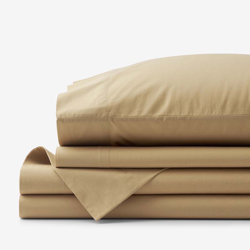 The Company Store Solid Garment Washed Cotton Percale Bed Sheet Set In Brown