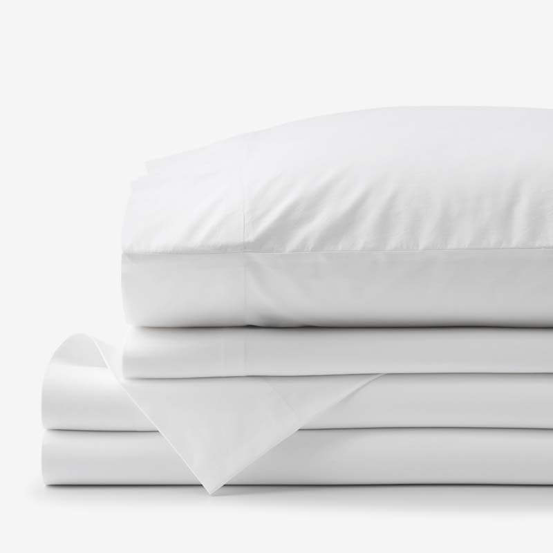 The Company Store Solid Garment Washed Cotton Percale Bed Sheet Set In White