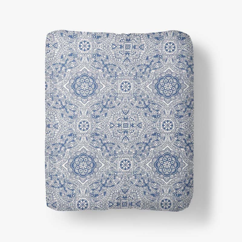 The Company Store Floral Tapestry Premium Smooth Sateen Fitted Bed Sheet In Blue