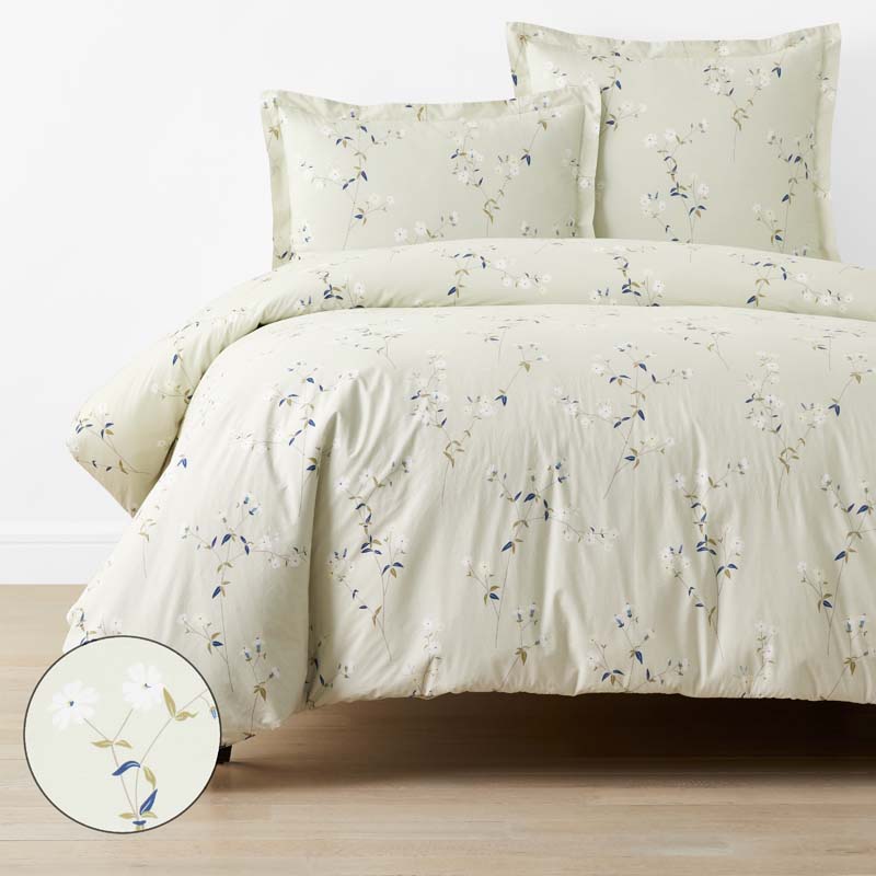 The Company Store Blossom Trail Garment Washed Cotton Percale Duvet Cover In White