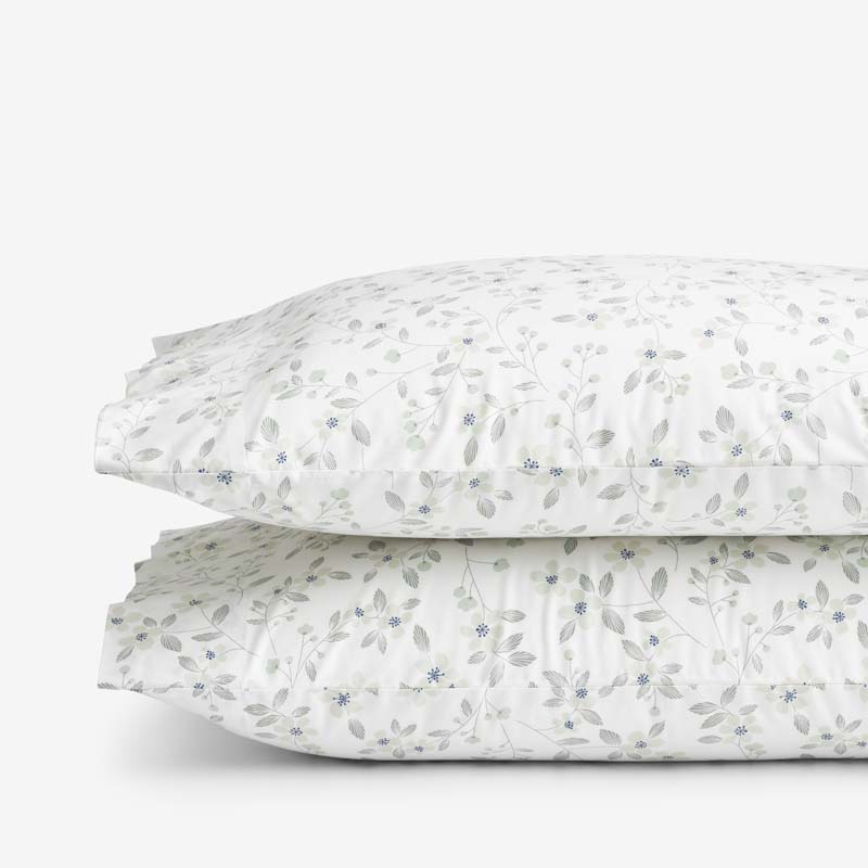 The Company Store Floral Bliss Garment Washed Cotton Percale Pillowcase Set In White