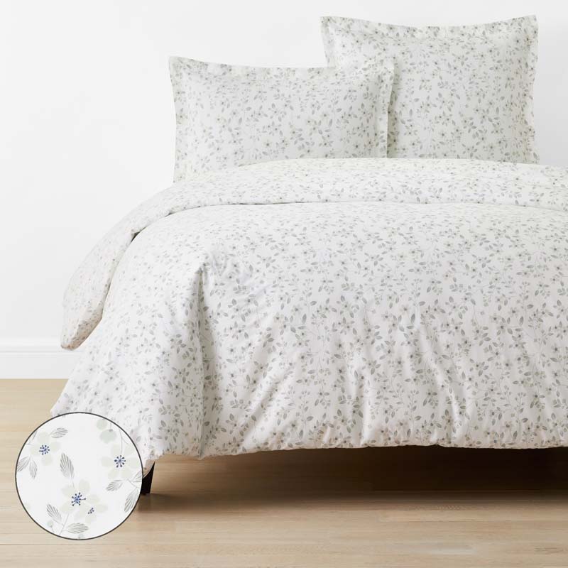 The Company Store Floral Bliss Garment Washed Cotton Percale Duvet Cover In White