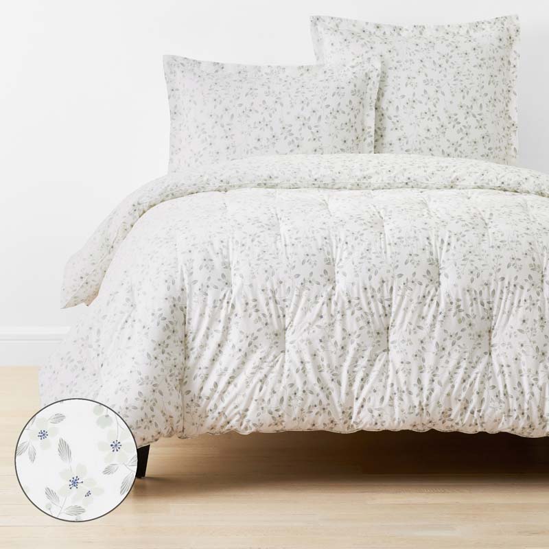 The Company Store Floral Bliss Garment Washed Cotton Percale Comforter In White