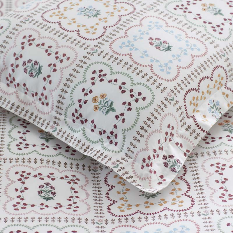 Lottie Classic Cool Cotton Percale Fitted Bed Sheet(Ivory Multi)|61835